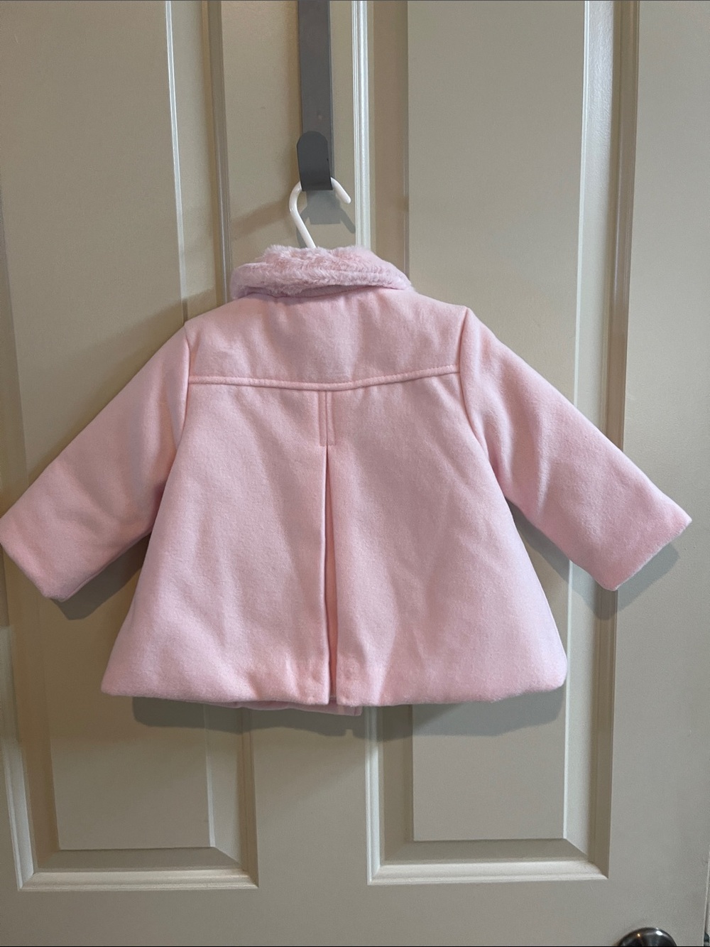 Little Me Pale Pink Faux Fur Collar Pea Coat with Bows - Picture 6 of 7